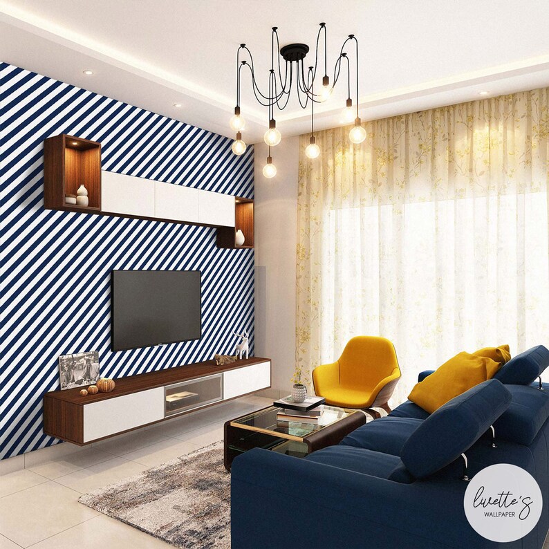 Diagonal stripe wallpaper in a abstract living room