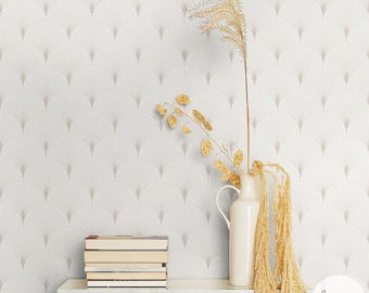 Neutral Scallop Wallpaper Delicate Scallop Design For Neutral Interiors Neutral Wallpaper In Living Room Space Scallop Pattern Wallpaper
