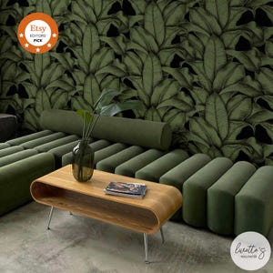 Olive Wallpaper Tropical Wallpaper Banana Leaf Wall Art Dark Green Wallpaper Black And Green Wallpaper Botanical Print Entryway Wallpaper