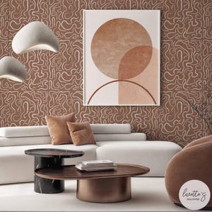 Abstract Funky Lines Wallpaper in Mocha Mousse