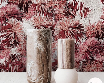 Aster Flower Wallpaper: Red, Pink Florals, Romantic Style (Removable)