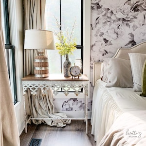 Floral Peony Removable wallpaper, Gray Watercolor Flower, Self Adhesive and Traditional wallpaper