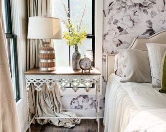 Floral Peony Removable wallpaper, Gray Watercolor Flower, Self Adhesive and Traditional wallpaper