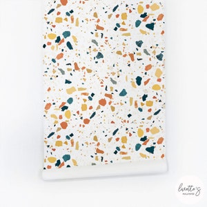 Terrazzo Wallpaper Peel And Stick Fabric Wallpaper Orange Temporary Wall Paper Removable Multicolor Terrazzo Confetti Wallpaper By Livettes