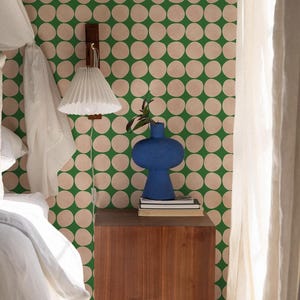 Retro Background Green And Pink Pastel Wallpaper Circle Wallpaper Green Accent Wall In Bedroom Mid Century Modern Peel And Stick Wallpaper