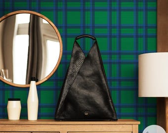 Tartan Inspired Grasscloth Wallpaper in Kelly Green