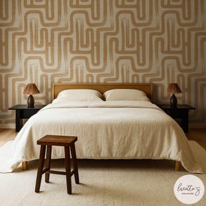 Latte Paintbrush Maze Design Grasscloth Wallpaper