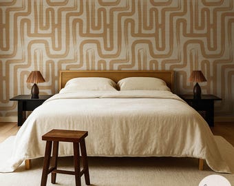 Latte Paintbrush Maze Design Grasscloth Wallpaper