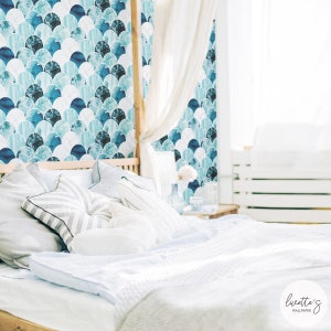 Blue Marble Wallpaper, Nautical Scallop Tiles, Peel and Stick Removable Wallpaper and Traditional, Coastal