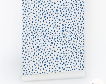 Blue Dalmatian Print Wallpaper, Peel and Stick, Self adhesive, Traditional Wallpaper