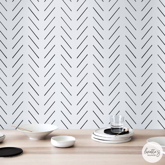 black and white herringbone wallpaper