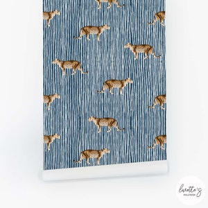 Bold Blue Leopard Design Wallpaper, Peel and Stick, Self adhesive, Traditional Wallpaper