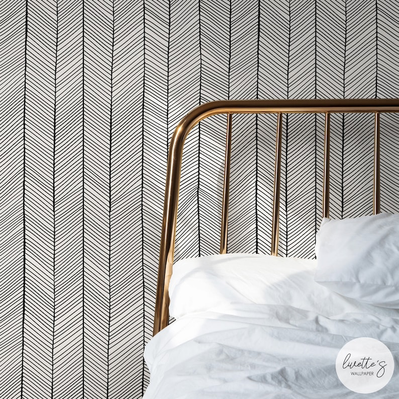 Black Herringbone Removable Wallpaper Geometric Self Adhesive Etsy