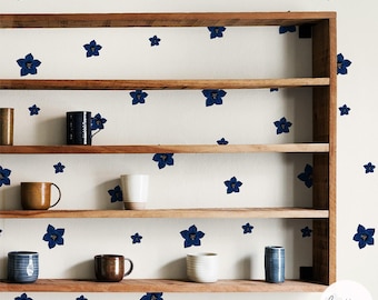 Blue Floral Wallpaper, Graphic Art, Vintage Style Wall Covering