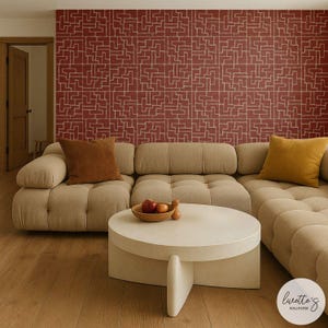 Terracotta Abstract Brick Design Grasscloth Wallpaper