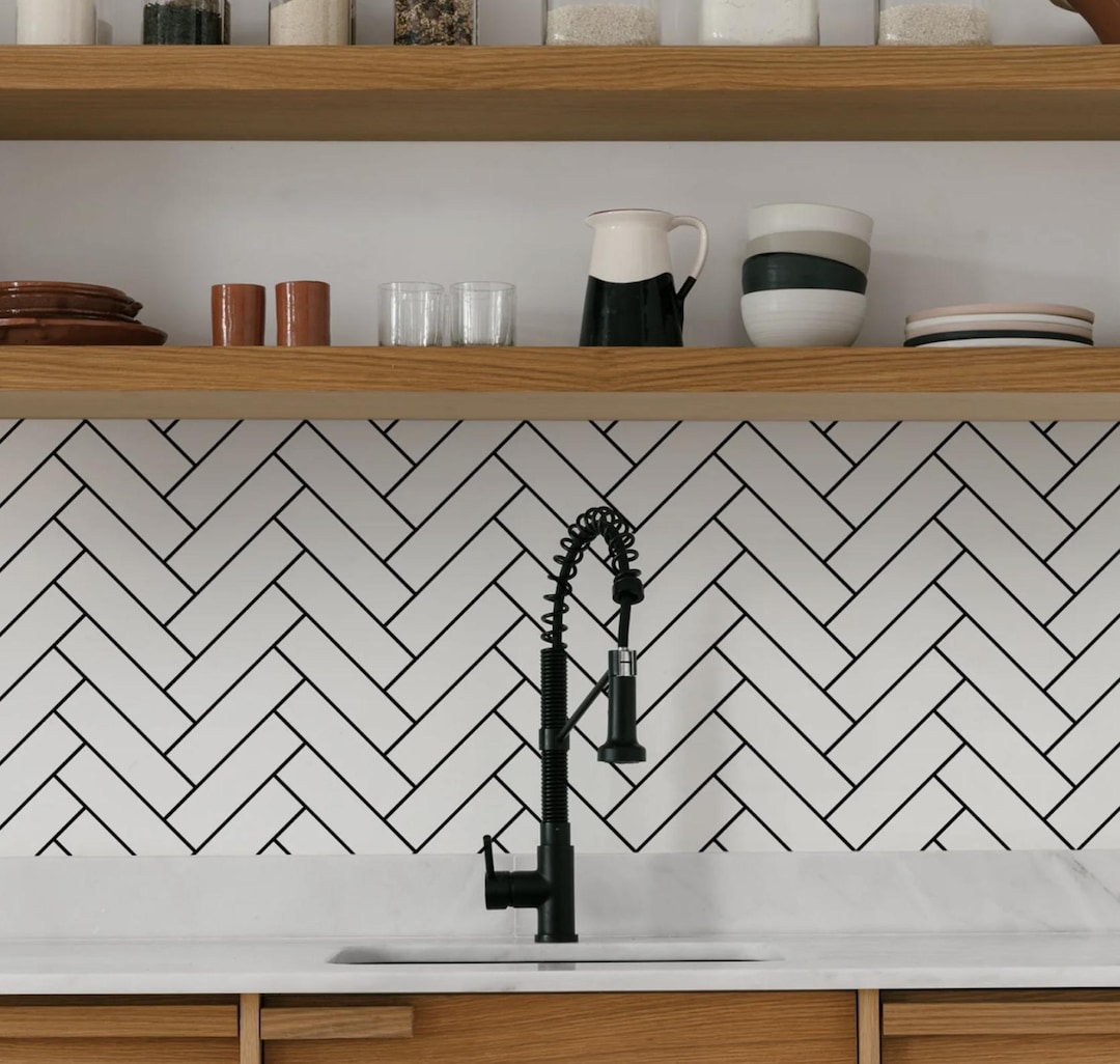 Buy Herringbone Kitchen Backsplash Peel and Stick Subway Tiles Farmhouse  Laundry Room Backsplash White Herringbone Backsplash Kitchen Decor Idea - Main Image