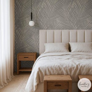 Elegant Neutral Palms Grasscloth Wallpaper