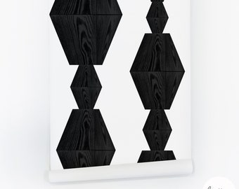Scandi Wood Block Wallpaper, Geometric Removable Wall Covering