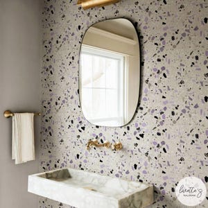 Bathroom Wallpaper Terrazzo Wallpaper Modern Mediterranean Home Black And Purple Wallpaper Marble Wall Art Stone Wallpaper Purple Wallpaper