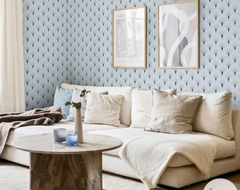 Light Blue Scallop Pattern Wallpaper Delicate Wall Design Living Room Wallpaper Blue Wallpaper With Delicate Pattern Scallop Wallpaper