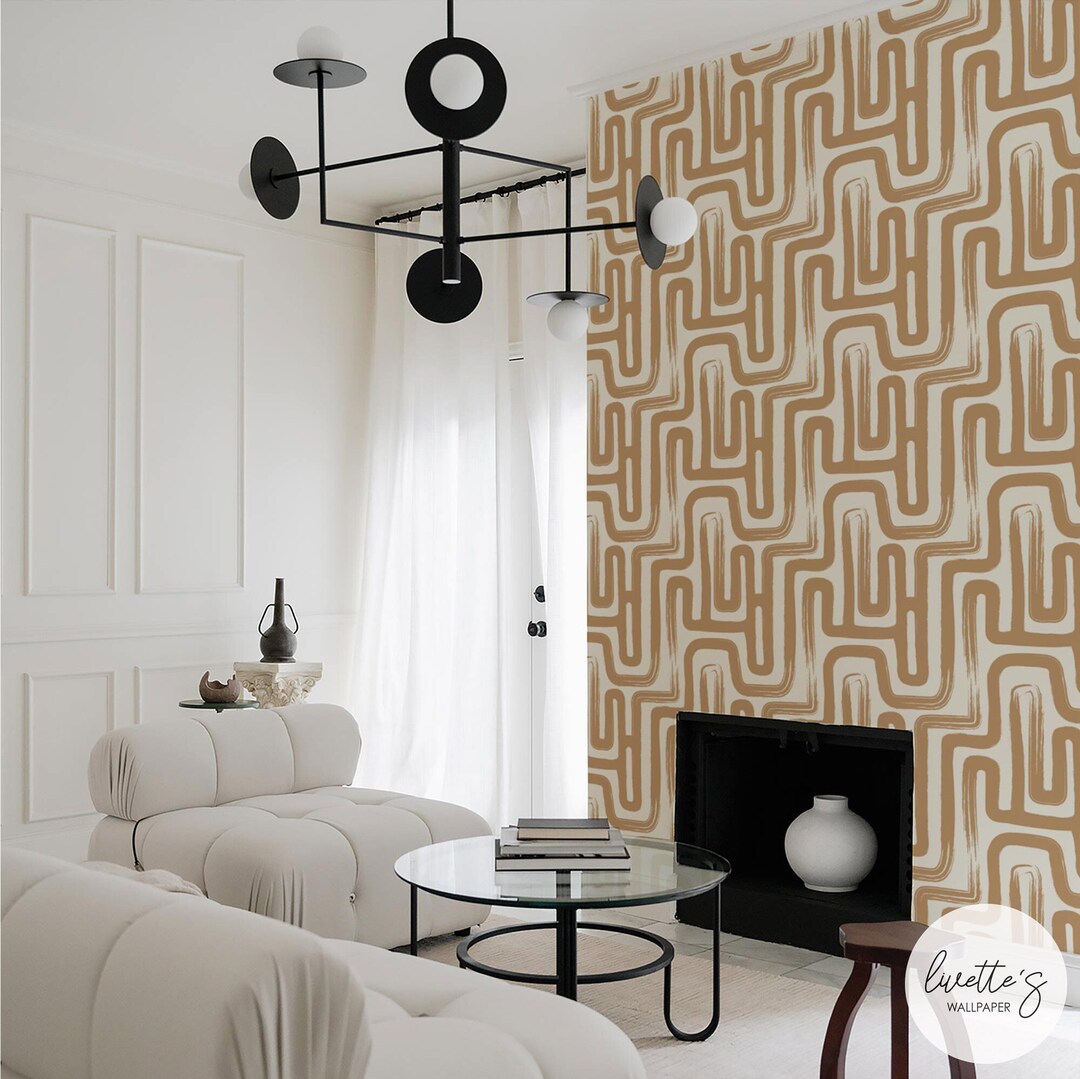 Brown Abstract Line Art Peel and Stick Wallpaper - Etsy
