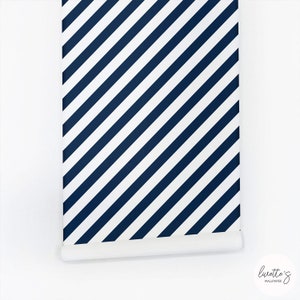 Panel of the diagonal stripe removable wallpaper in navy blue