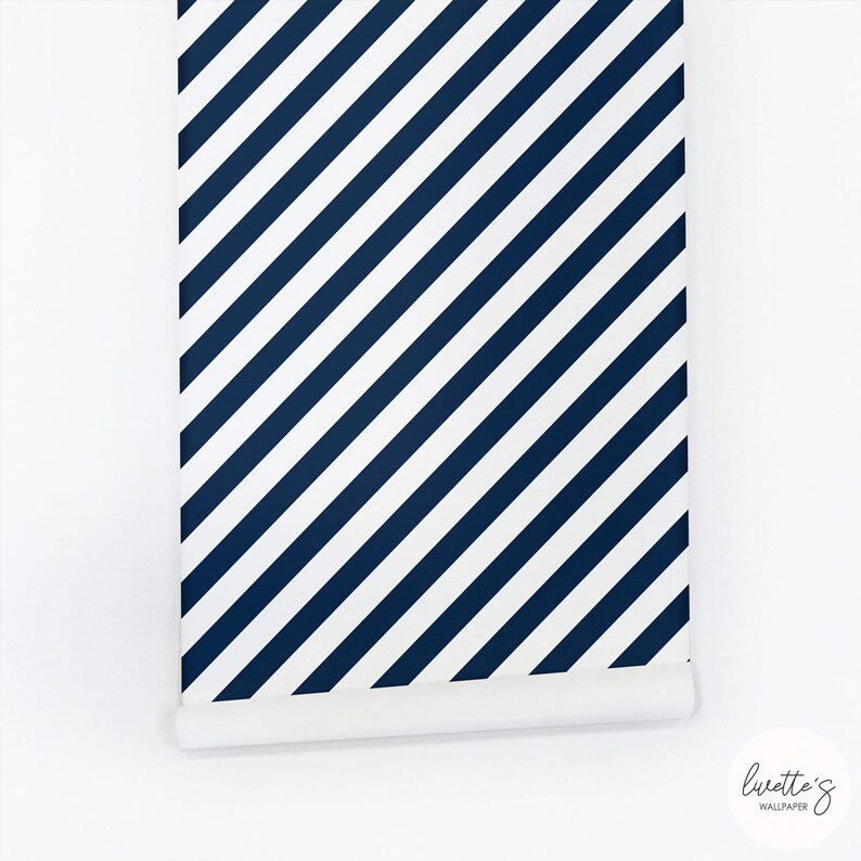 Panel of the diagonal stripe removable wallpaper in navy blue