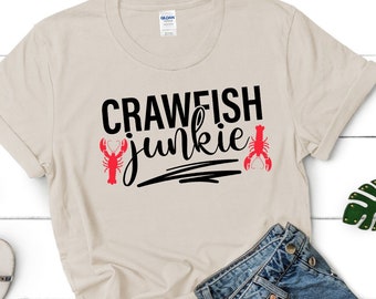 Crawfish Junkie shirt, Crawfish tshirt, crawfish boil, crawfish season shirt, cajun cooking tshirt, beads and mardi gras season