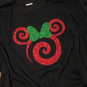 Sale - Christmas Minnie DECAL ONLY - Red or Green Glitter, disney tshirts, disney tank tops, Disney SVG, Disney Iron on