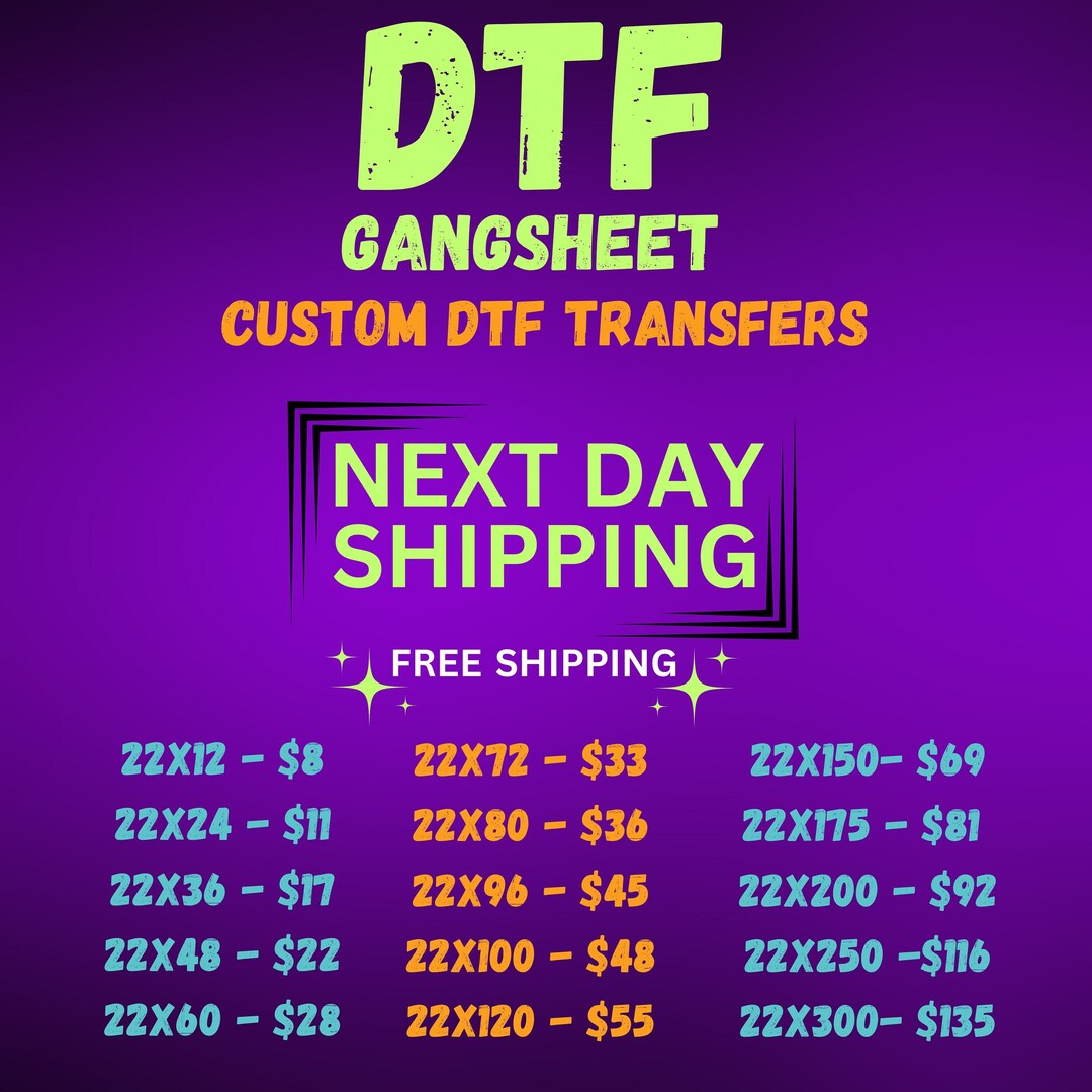 DTF Transfers, Direct to Film Gang Sheet, Custom DTF , Full Color ...