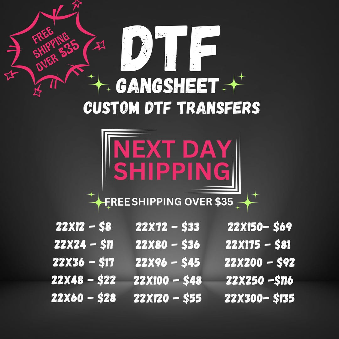 Direct to Film Transfers Gang Sheet, Custom DTF Gang Sheet, Full Color ...
