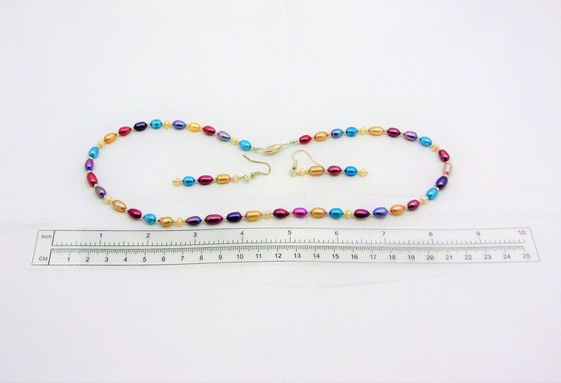 Feminine Wisdom Multicolored Pearl Necklace Earring Set Freshwater Pearls Native American Made #N7 Sterling Silver June Birthstone