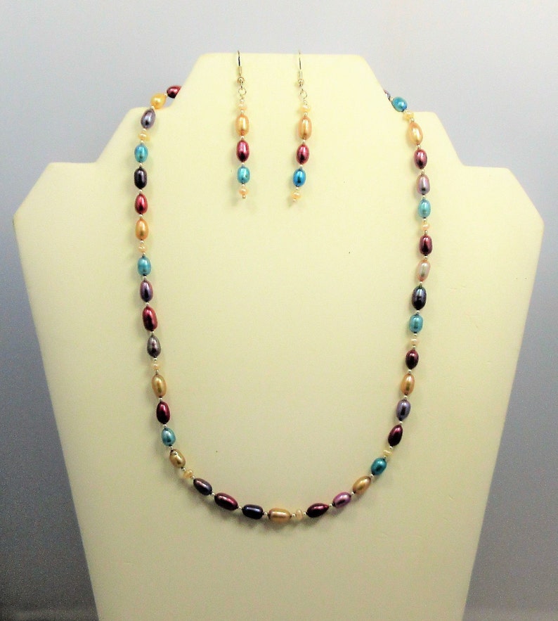 Feminine Wisdom Multicolored Pearl Necklace Earring Set Freshwater Pearls Native American Made #N7 Sterling Silver June Birthstone