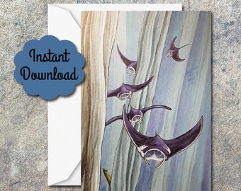 Fine Art Note Card "Sea Forest - Manta Ray Trail detail" - Printable - Instant Download - Blank Inside - Stationery, Greeting, Thank You