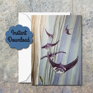 Tarjeta de notas de bellas artes "Sea Forest - Detalle del sendero Manta Ray" - Imprimible - Descarga instantánea - Interior en blanco - Papelería, Saludo, Gracias