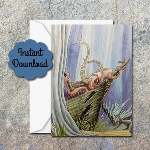 Tarjeta de notas de bellas artes "Sea Forest - Detalle de calamar gigante" - Imprimible - Descarga instantánea - Interior en blanco - Papelería, Saludo, Gracias