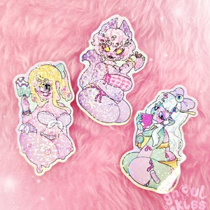SUMMER BABES sticker set holographic, sparkly, glitter, vinyl sticker set, kawaii image 1