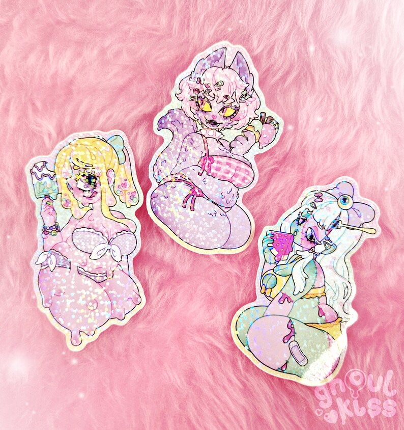 SUMMER BABES sticker set holographic, sparkly, glitter, vinyl sticker set, kawaii image 1