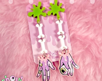 ZOMBIE HANDS earrings - acrylic, creepy cute design, kawaii, weird