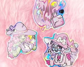 PASTEL WITCHES stickerset - - - holografisch, sprankelend, glitter, vinyl stickerset, kawaii