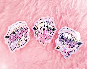 TEETH MARKS sticker set - - - holographic, sparkly, glitter, vinyl sticker set, kawaii