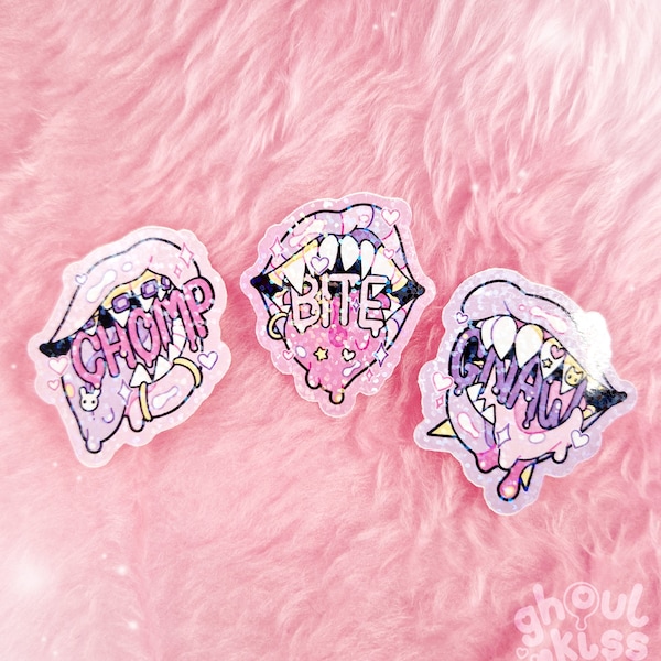 TEETH MARKS sticker set - - - holographic, sparkly, glitter, vinyl sticker set, kawaii