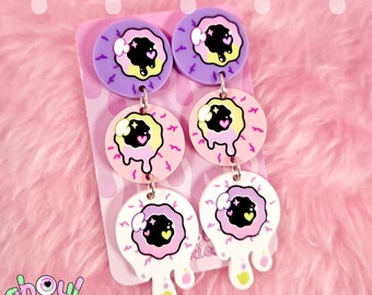 PASTEL EYES earrings - acrylic, creepy cute design, kawaii, weird