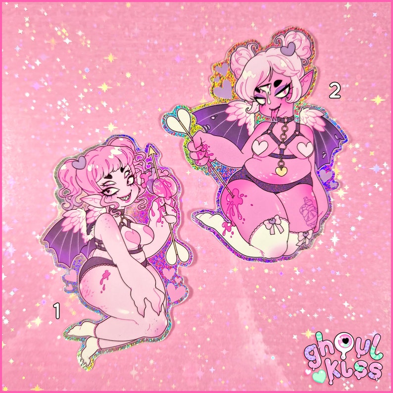 Love Demons stickers holographic, sparkly, glitter, vinyl, kawaii image 1