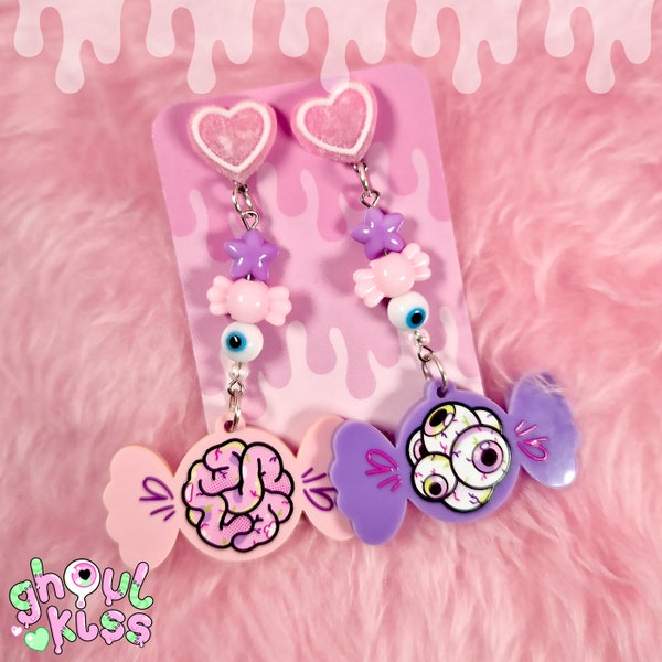 CANDY CANDY earrings - acrylic, creepy cute design, kawaii, weird