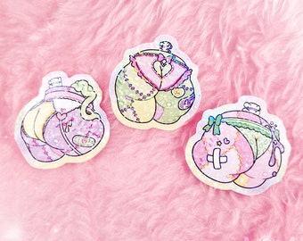 UNDEAD BUTTS sticker set - - - holographic, sparkly, glitter, vinyl sticker set, kawaii