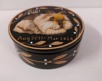 Small hand painted ceramic urn for bunny's ashes or other little pet, customizable with NAME+PORTRAIT