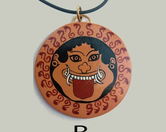 pendant with Medusa head, hand painted terracotta