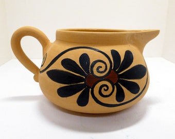 terracotta jug, contains 11.6us fl oz ( 330ml ), hand-decorated, glazed inside, nice container for wine, water, tea, milk or other drinks