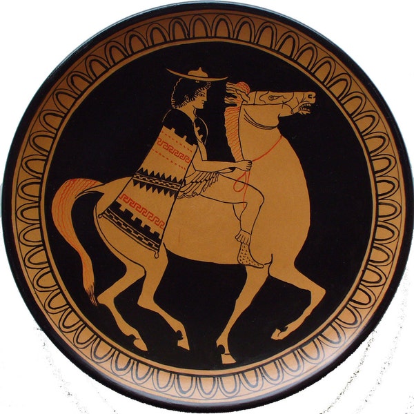 Horseman. Ornamental plate ancient Greece. Replica from Euphronios Onesimus. 15% OFF